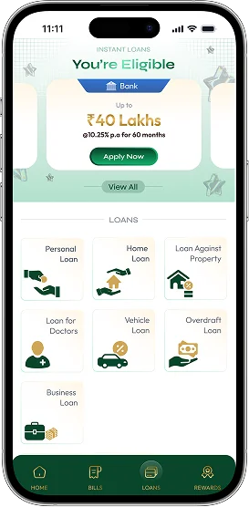 Loan options displayed in the mobile application